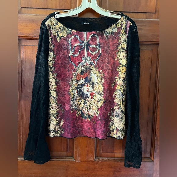 Y2K Edice Black Lace Top Baroque Romantic Gothic Fairy Grunge Sheer Lace Size L - Picture 6 of 6